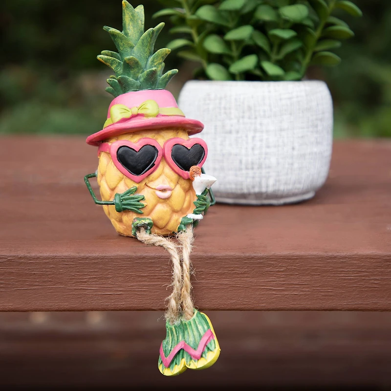 6.25" Tropical Girl Pineapple with Cocktail Outdoor Garden Statue