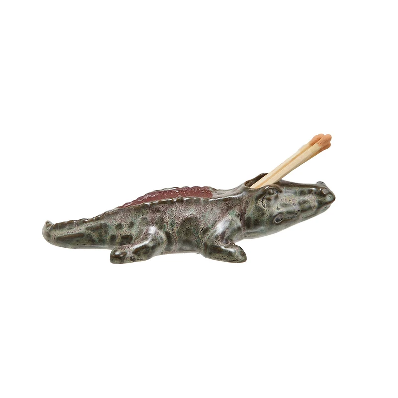 Hello Honey® 6.5" Green Stoneware Alligator Match Holder