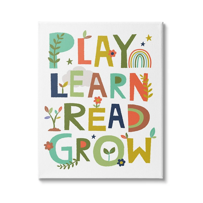 Stupell Industries Play Learn Read Grow Children's Typography Rainbow Flowers Canvas Wall Art