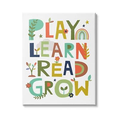 Stupell Industries Play Learn Read Grow Children's Typography Rainbow Flowers Canvas Wall Art