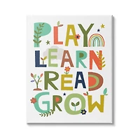 Stupell Industries Play Learn Read Grow Children's Typography Rainbow Flowers Canvas Wall Art