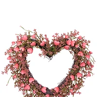 18" Pink Hearts & Rosebuds Artificial Heart Shaped Valentine's Day Wreath