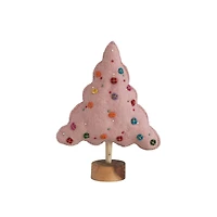 Hello Honey® 10.25" Pink Beaded Handmade Wool Felt Tree with Wood Base