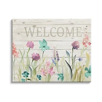 Stupell Industries Welcome Sign Spring Wildflower Meadow Rustic Pattern Canvas Wall Art