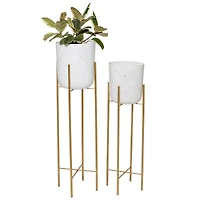 Set of 2 Gold Metal Contemporary Planter, 39", 46"