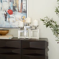 Silver Stainless Steel Modern Candle Holder, 11" x 14" x 6"