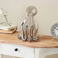 12" Silver Ceramic Octopus Sculpture