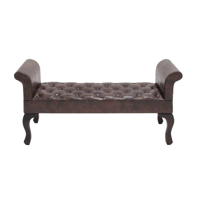 Brown Wood and Leather Traditional Bench, 25" x 53" x 18"