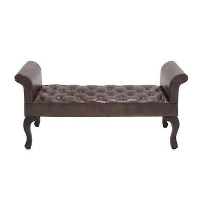 Brown Wood and Leather Traditional Bench, 25" x 53" x 18"