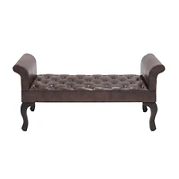 Brown Wood and Leather Traditional Bench, 25" x 53" x 18"
