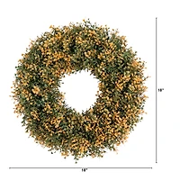 18in. Pre-Lit Autumn Boxwood Artificial Fall Wreath with 25 Warm White LED Lights