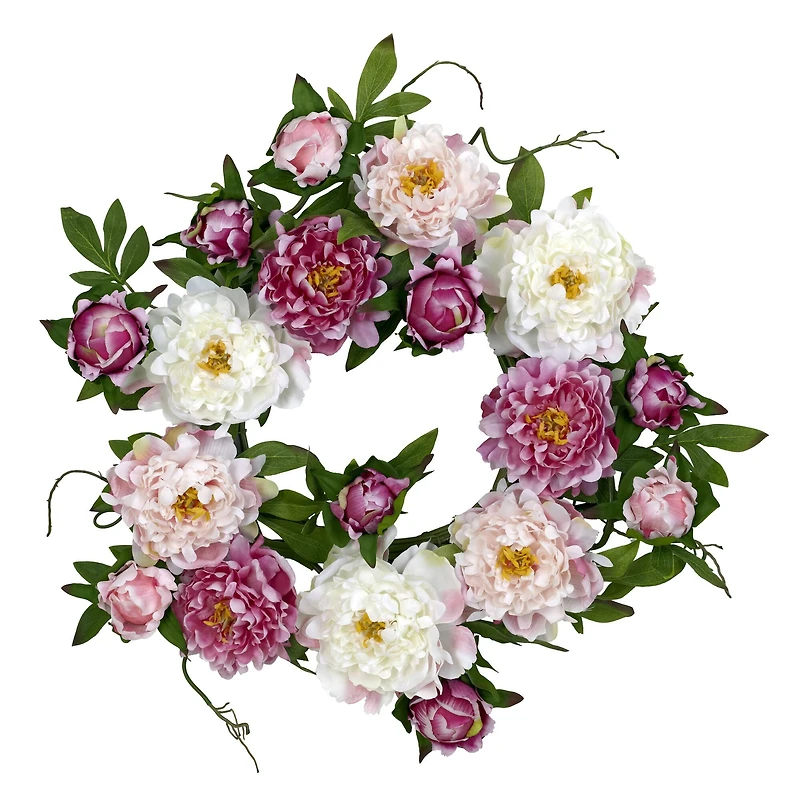 22" White and Pink Peony Wreath