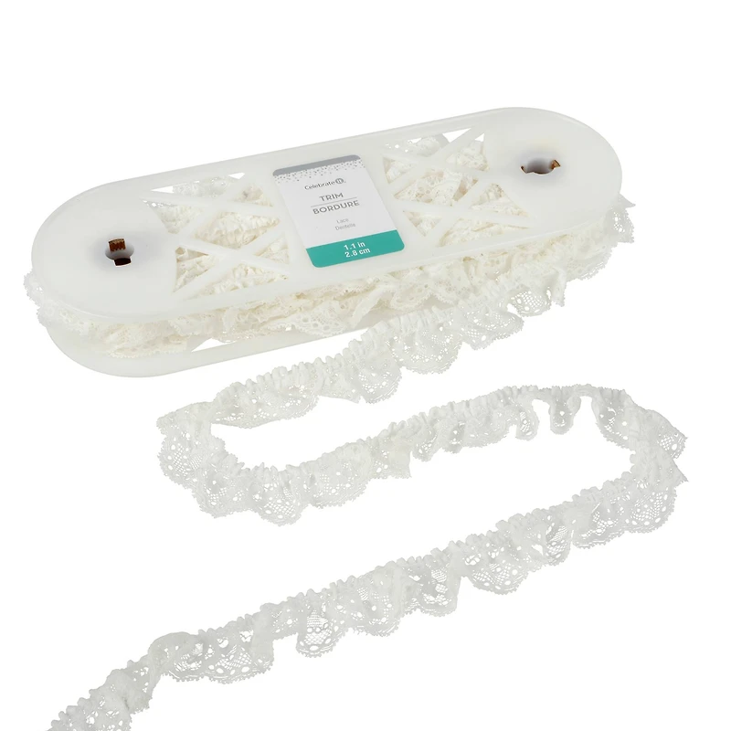 1.1" White Pleated Lace Trim by Celebrate It®