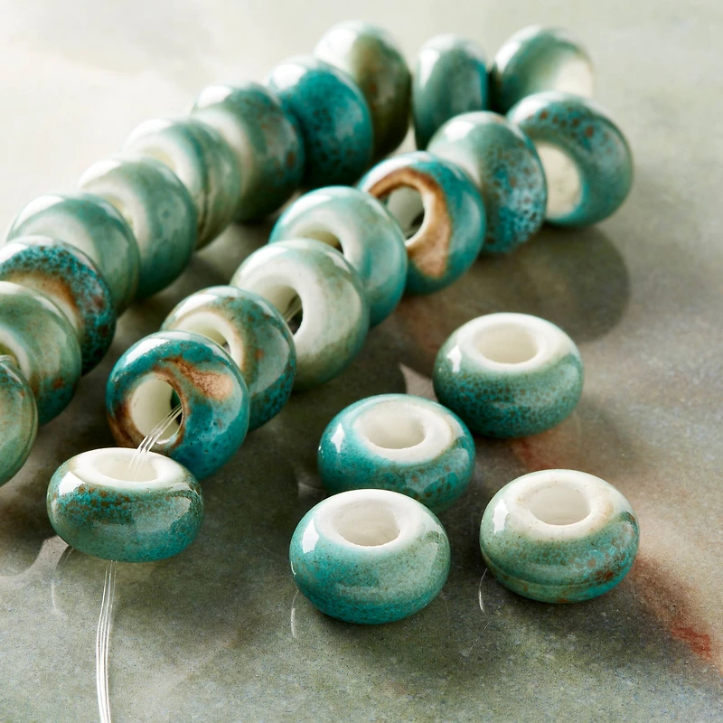12 Pack: Aqua Ceramic Rondelle Beads, 14mm by Bead Landing™