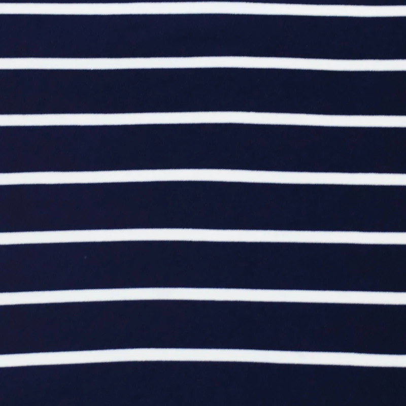 Fabric Merchants White Stripes on Navy Double Brushed 4-Way Stretch Fabric