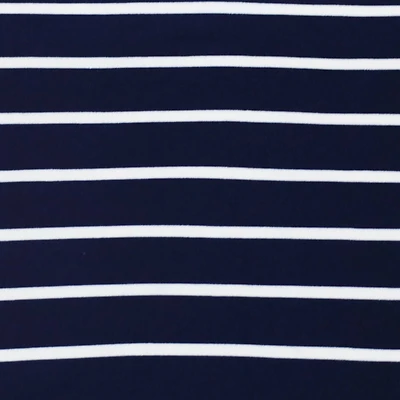 Fabric Merchants White Stripes on Navy Double Brushed 4-Way Stretch Fabric