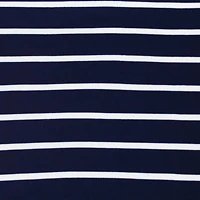 Fabric Merchants White Stripes on Navy Double Brushed 4-Way Stretch Fabric