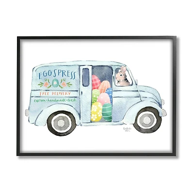 Stupell Industries Patterned Easter Eggs Truck Holiday Bunny Painting Framed Giclee Art