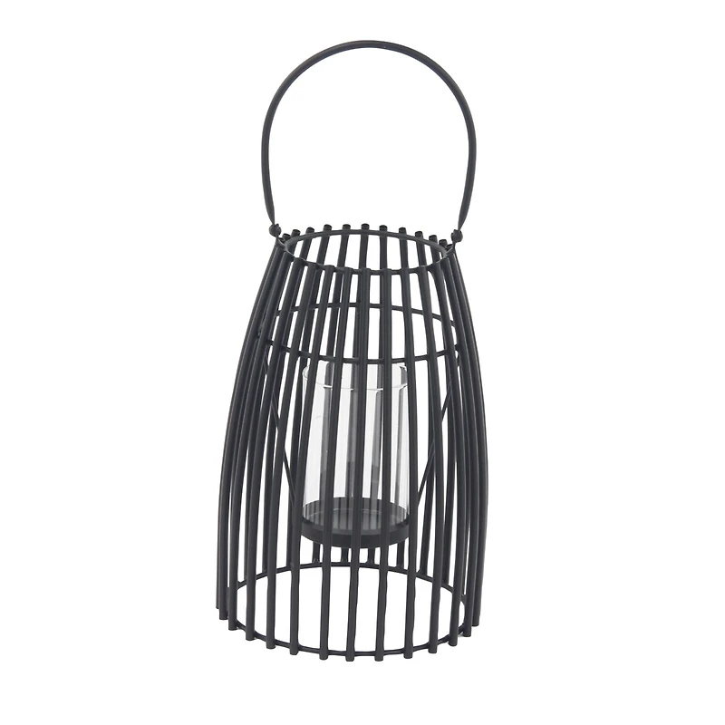 12" Black Iron Contemporary Candle Holder Lantern