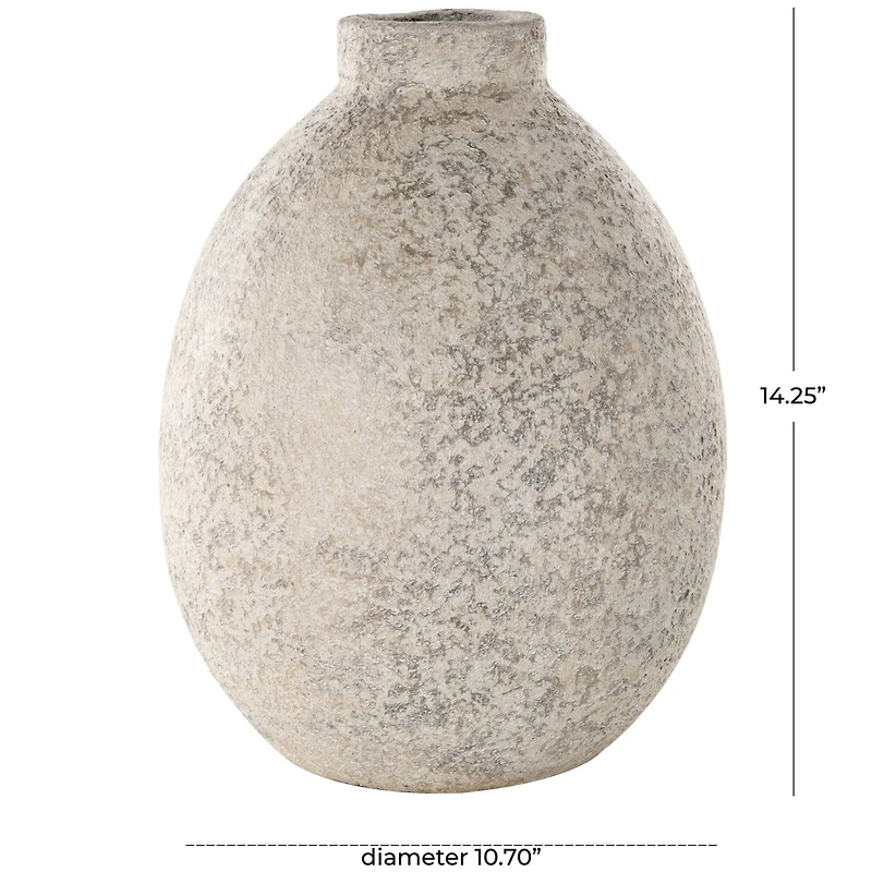 14.25" Beige Ceramic Handmade Antique Style Textured Decorative Vase