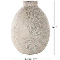 14.25" Beige Ceramic Handmade Antique Style Textured Decorative Vase