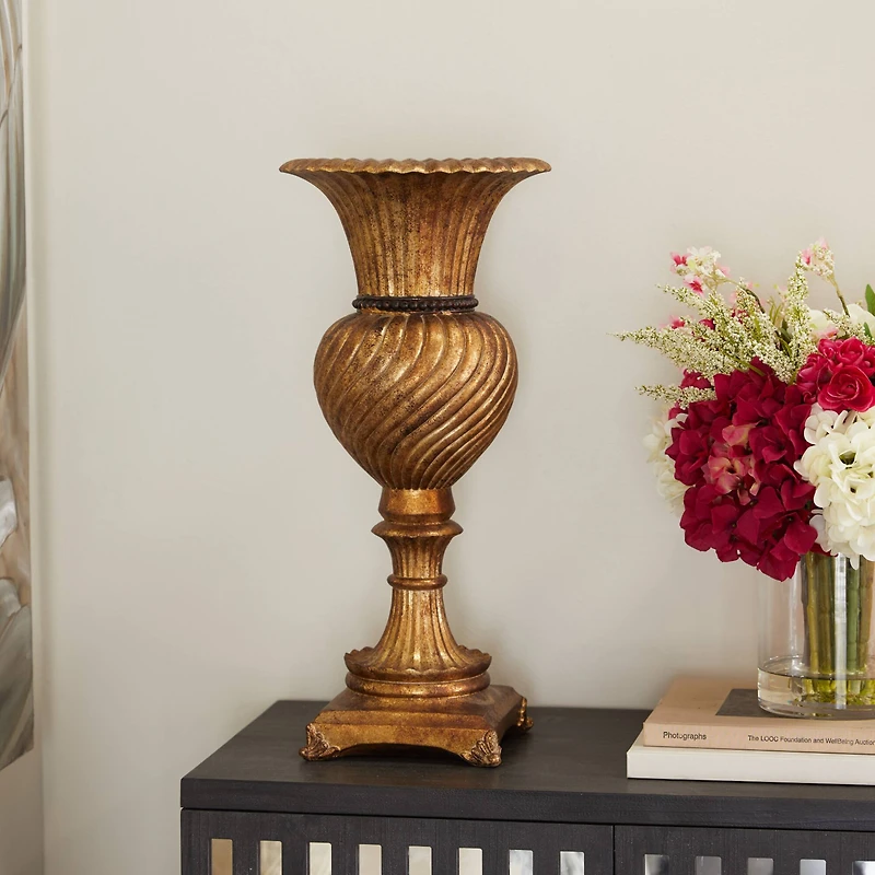 Gold Polystone Traditional Vase, 22" x 10" x 10"