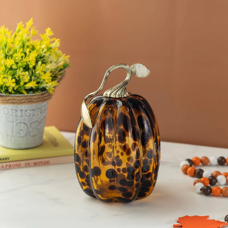 Glitzhome® Amber Dots Glass Pumpkin