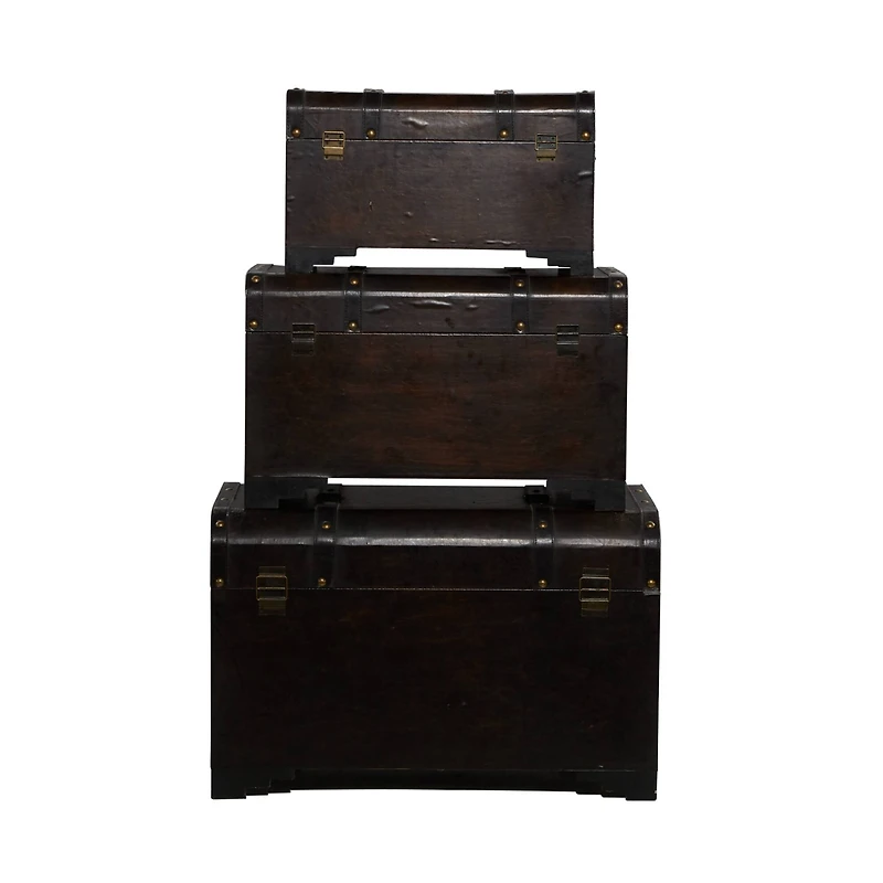 Set of 3" Brown Wood Traditional Trunk, 28", 24", 20"
