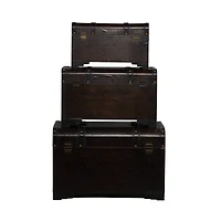 Set of 3" Brown Wood Traditional Trunk, 28", 24", 20"