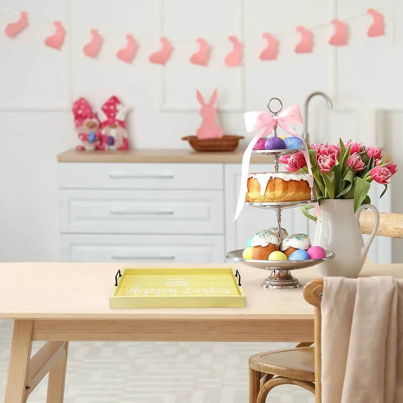 Elegant Designs™ 15.5" Yellow Wash Hoppy Easter Serving Tray with Handles