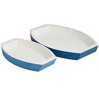 Blue & White Nesting Coastal Boat Tray Set