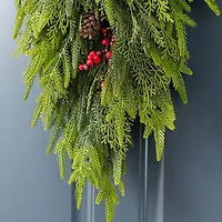 Glitzhome® 31.5"H Christmas Greenery PE Teardrop with Pinecones and Red Berries