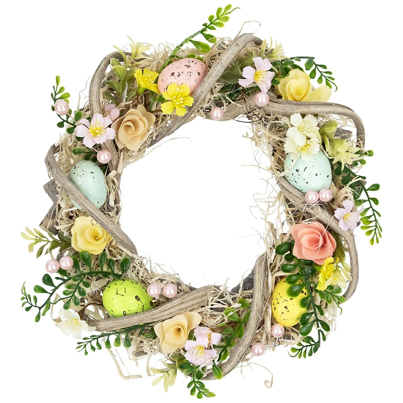 12" Flowers & Speckled Eggs Artificial Easter Wreath