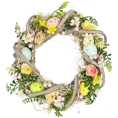 12" Flowers & Speckled Eggs Artificial Easter Wreath
