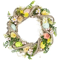 12" Flowers & Speckled Eggs Artificial Easter Wreath