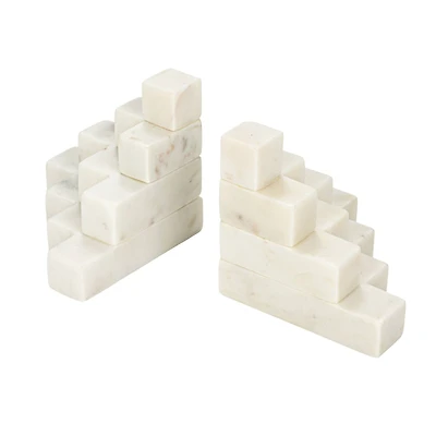 Hello Honey® 5" White Decorative Marble Stairstep Bookends Set
