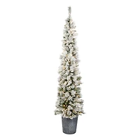 7ft. Pre-Lit Snowy Methow Pencil Artificial Christmas Entrance Tree, Warm White LED Lights