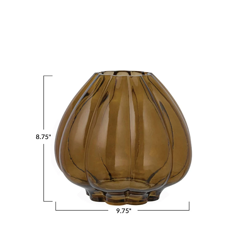 Hello Honey® 9.75" Brown Round Fluted Glass Vase