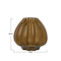 Hello Honey® 9.75" Brown Round Fluted Glass Vase
