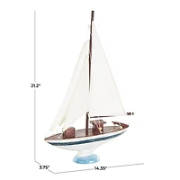 21" White Distressed Sail Boat Sculpture