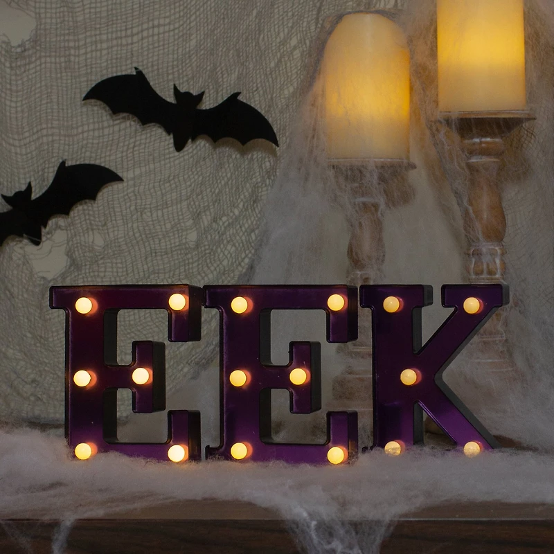 6.5" Lighted Black & Purple EEK Halloween Marquee Sign