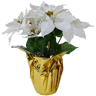 17" Potted White Poinsettia Christmas Arrangement