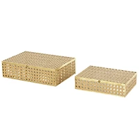 Brown Woven Rattan & Glass Panel Jewelry Box with Chain Accent Set
