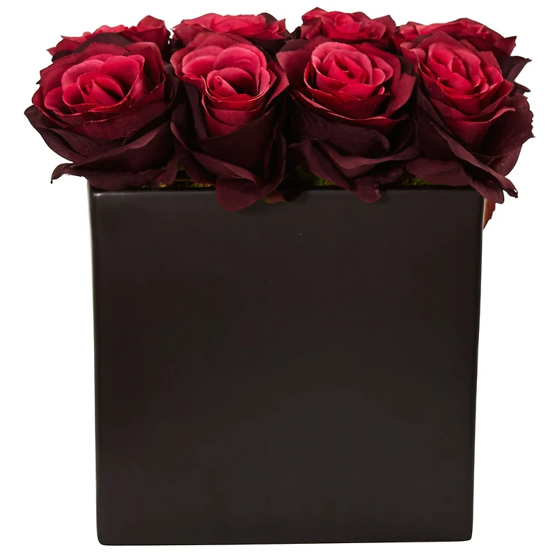 Rose Arrangement In Black Square Vase