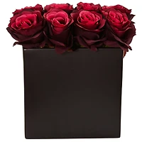 Rose Arrangement In Black Square Vase