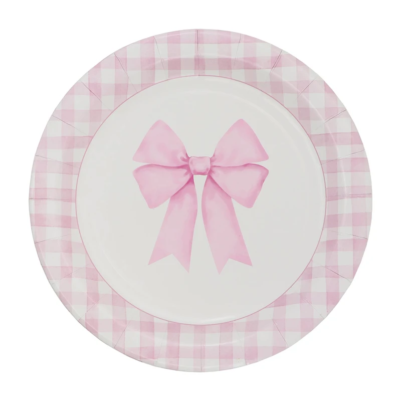 9" Pink Bow & Gingham Dinner Plates, 10ct. by Celebrate It™