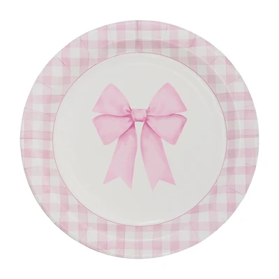9" Pink Bow & Gingham Dinner Plates, 10ct. by Celebrate It™