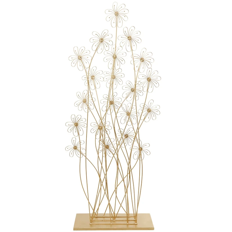 5ft. Gold Metal Tall Floral Sculpture with Crystal Embellishments