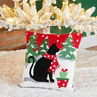 Glitzhome® Hooked Christmas Cat Throw Pillow