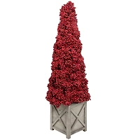 3ft. Unlit Red Berry Cone Artificial Potted Christmas Topiary